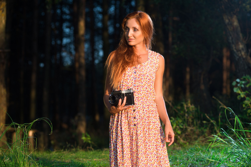 Hot redhead Michelle H wanders through lush countryside with her camera 02