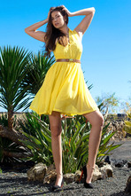 Connie Carter Busty Babe In Sexy Yellow Dress 01