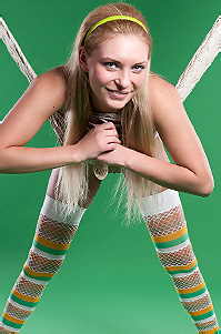 Lapochka In Sexy Striped Fishnet Stockings